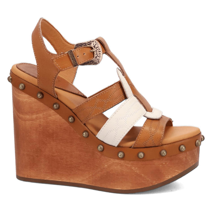 Dingo Womens Cosmo Wooden Tan Leather Stud Sandals Shoes