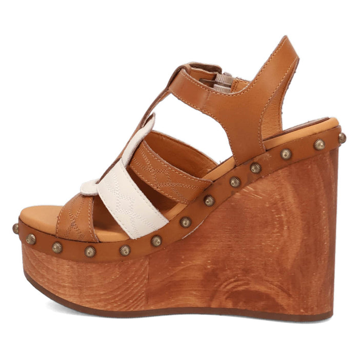 Dingo Womens Cosmo Wooden Tan Leather Stud Sandals Shoes