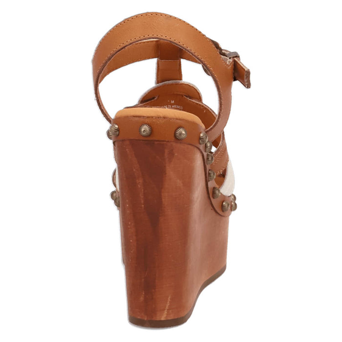 Dingo Womens Cosmo Wooden Tan Leather Stud Sandals Shoes