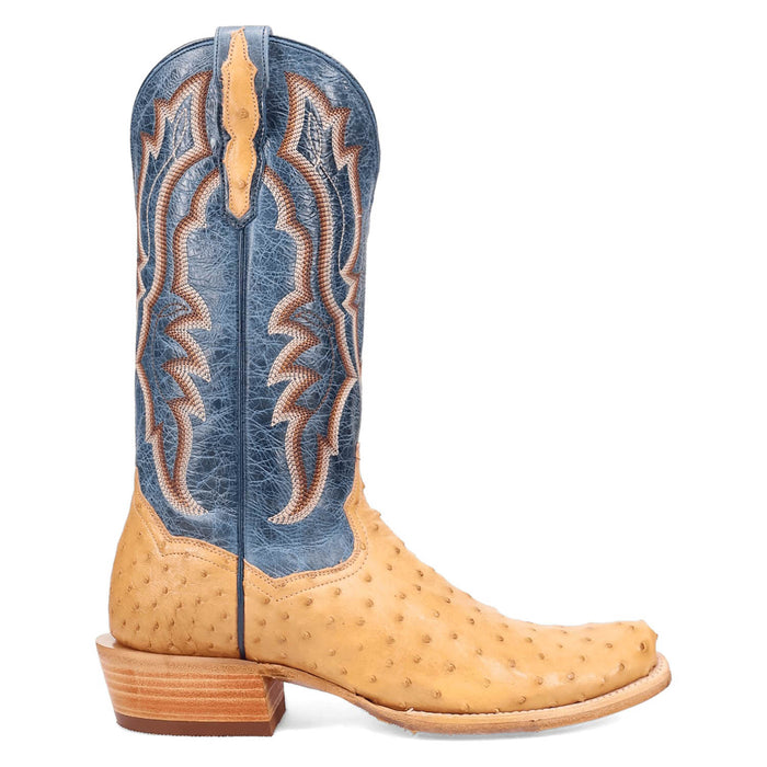 Dan Post Mens Brady Tan/Blue Full Quill Ostrich Cowboy Boots