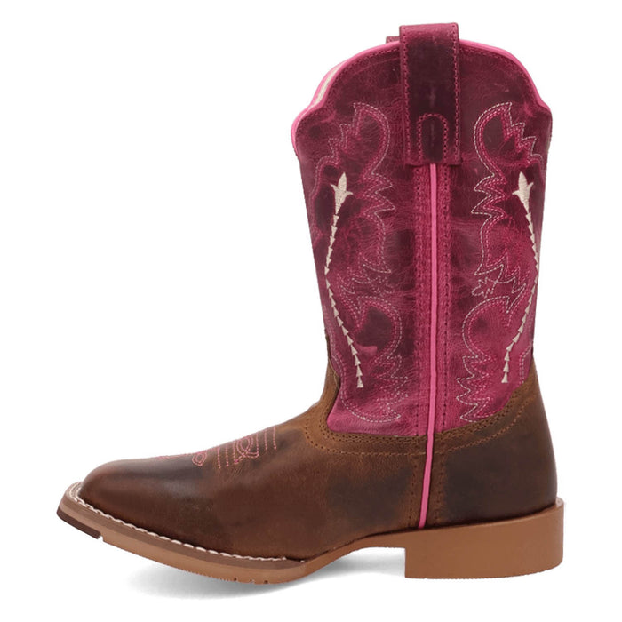 Dan Post Kids Unisex Salina Tan/Pink Leather Cowboy Boots