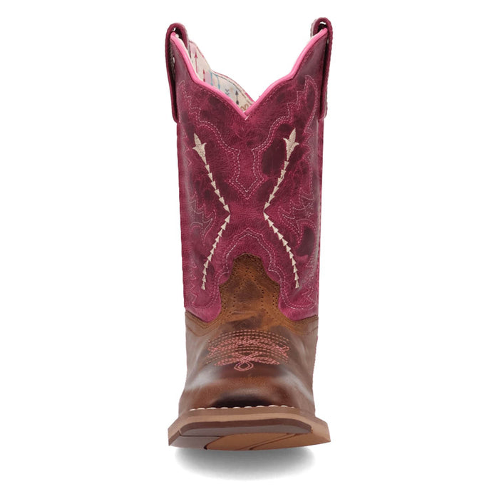 Dan Post Kids Unisex Salina Tan/Pink Leather Cowboy Boots