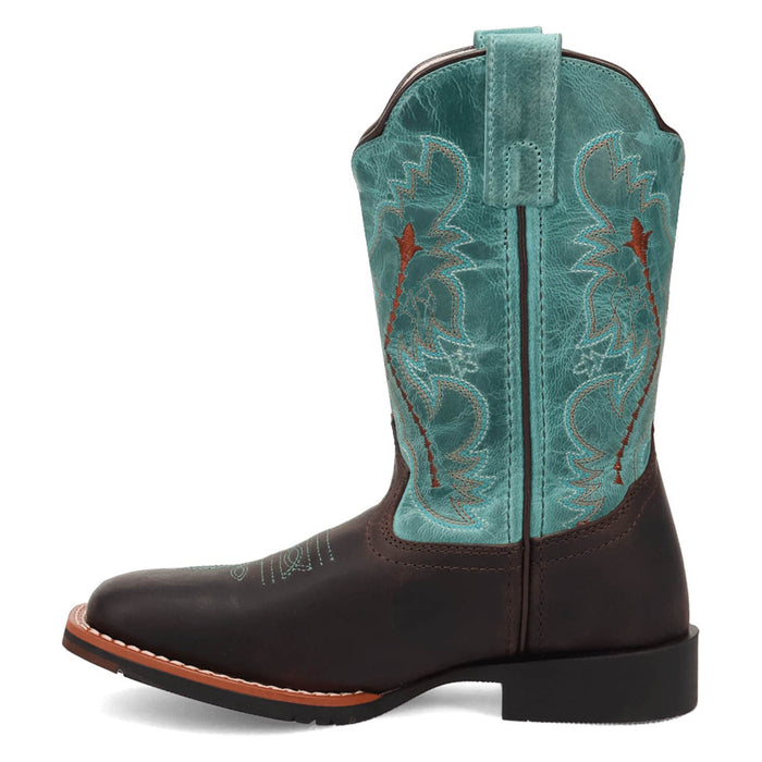 Dan Post Youth Unisex Salina Chocolate/Turquoise Leather Cowboy Boots