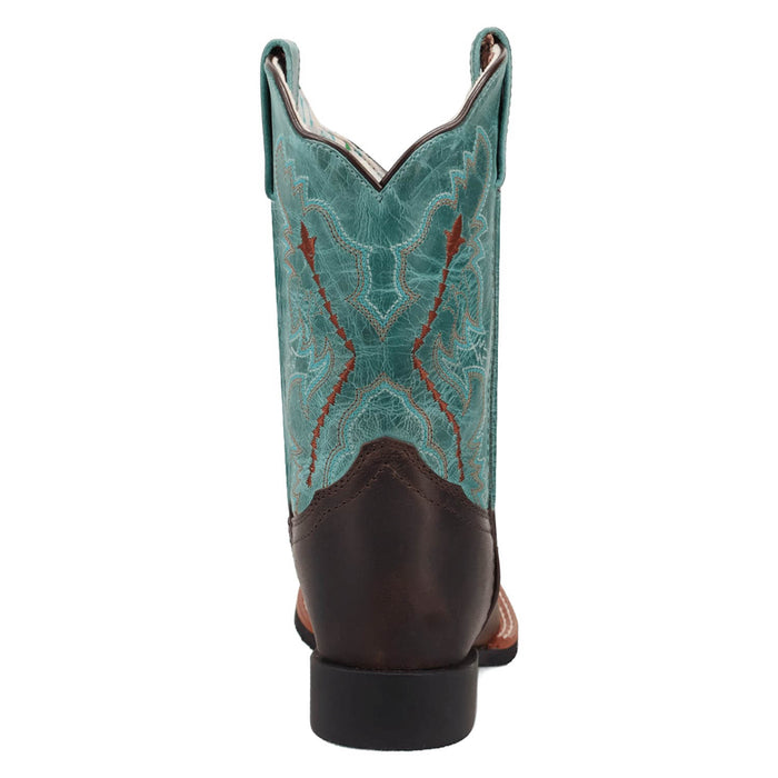 Dan Post Youth Unisex Salina Chocolate/Turquoise Leather Cowboy Boots