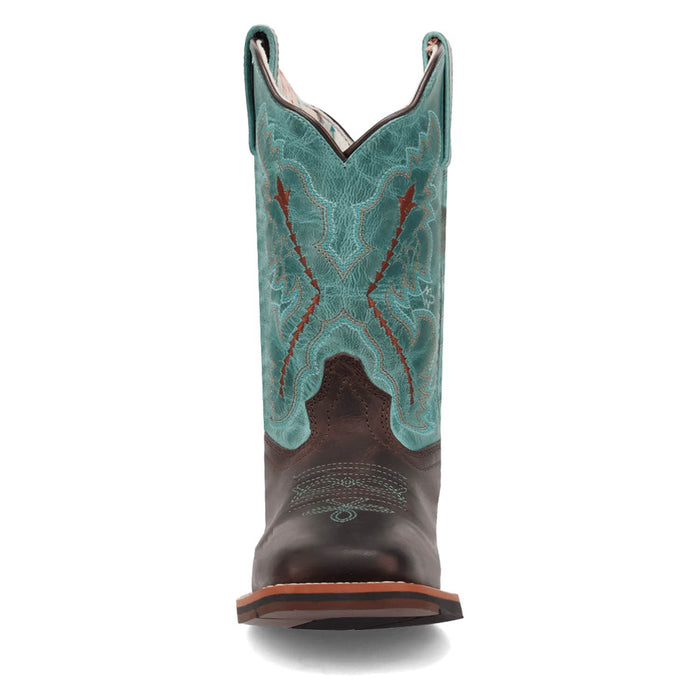 Dan Post Youth Unisex Salina Chocolate/Turquoise Leather Cowboy Boots