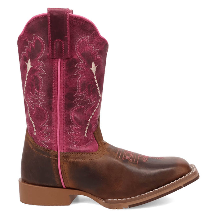 Dan Post Youth Girls Salina Tan/Pink Leather Cowboy Boots