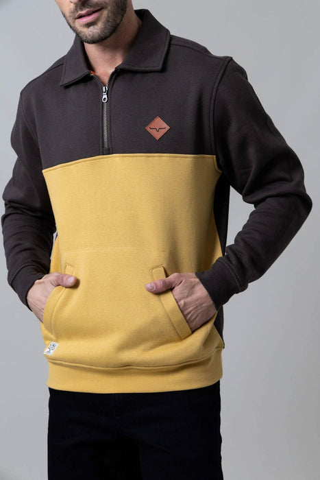 Kimes Ranch Mens Diamond Head Brown/Mustard Cotton Blend 1/4 Zip Sweater