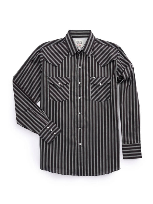 Ely and Walker Mens Pro Stripe Vented Western Black/Grey Poly/Cotton L/S Shirt