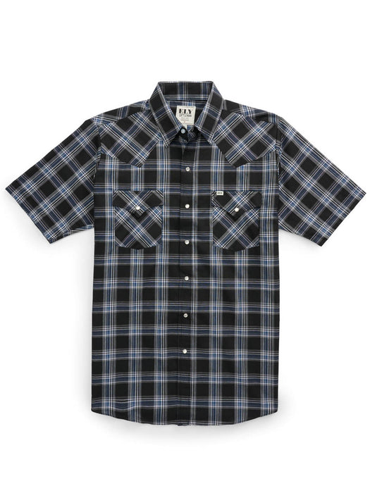 Ely and Walker Mens Western Plaid Snap Black Poly/Cotton S/S Shirt