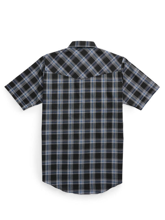 Ely and Walker Mens Western Plaid Snap Black Poly/Cotton S/S Shirt