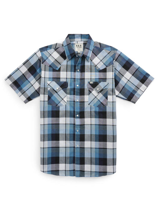 Ely and Walker Mens Western Plaid Snap Black Poly/Cotton S/S Shirt