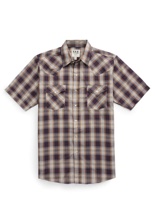 Ely and Walker Mens Western Plaid Snap Black Poly/Cotton S/S Shirt