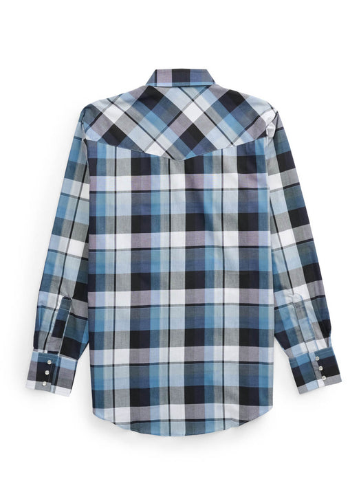 Ely and Walker Mens Western Plaid Snap Blue Poly/Cotton L/S Shirt
