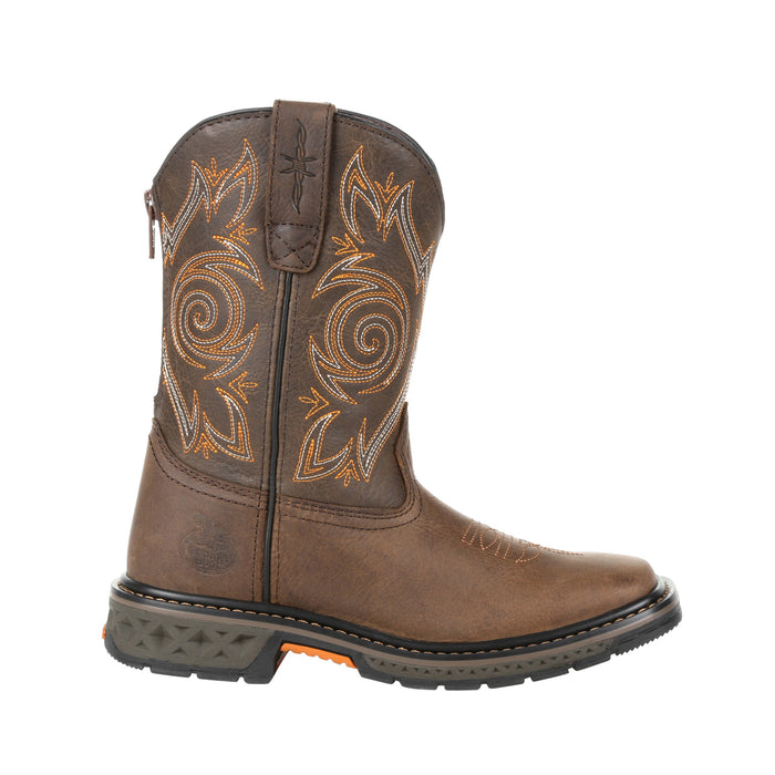 Georgia Kids Brown Leather Carbo-Tec LT Pull-On Cowboy Boots