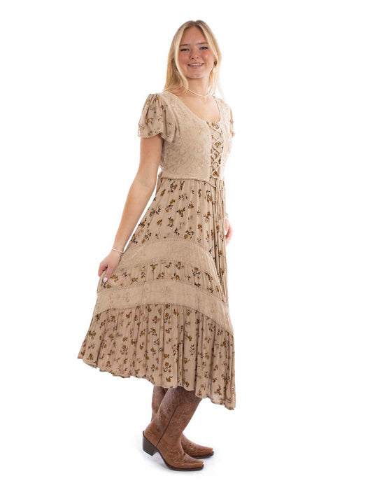 Scully Womens Fabric Lace-Up Tie Sand 100% Rayon S/S Dress