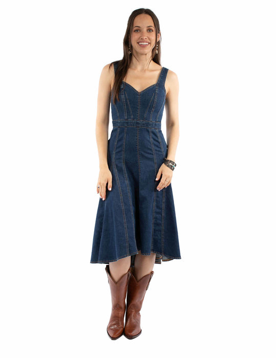 Scully Womens V-Neck Tank Top Style Blue Cotton Blend S/L Dress