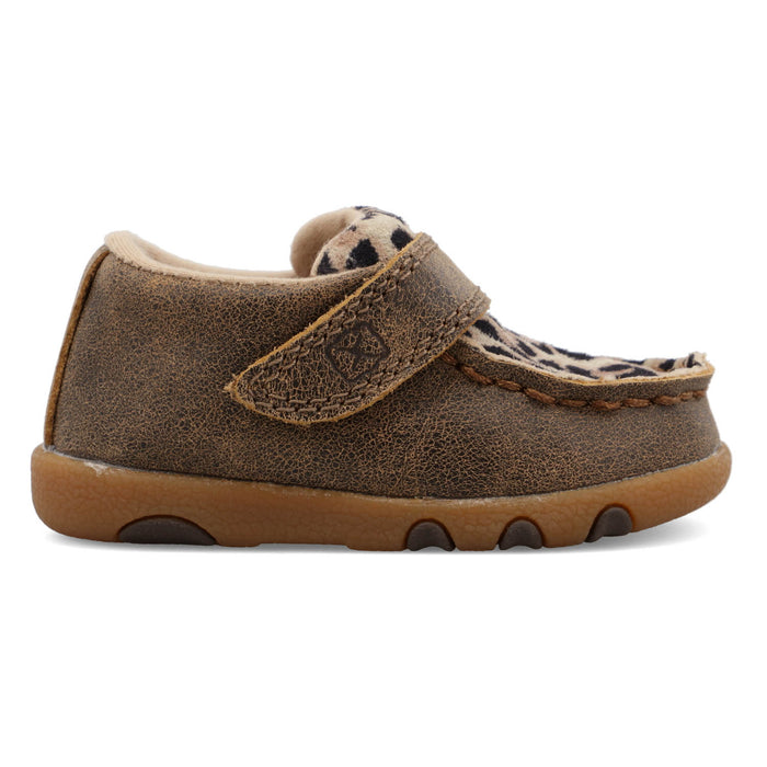 Twisted X Infant Unisex Driving Moc Bomber/Leopard Leather Slip-On Shoes