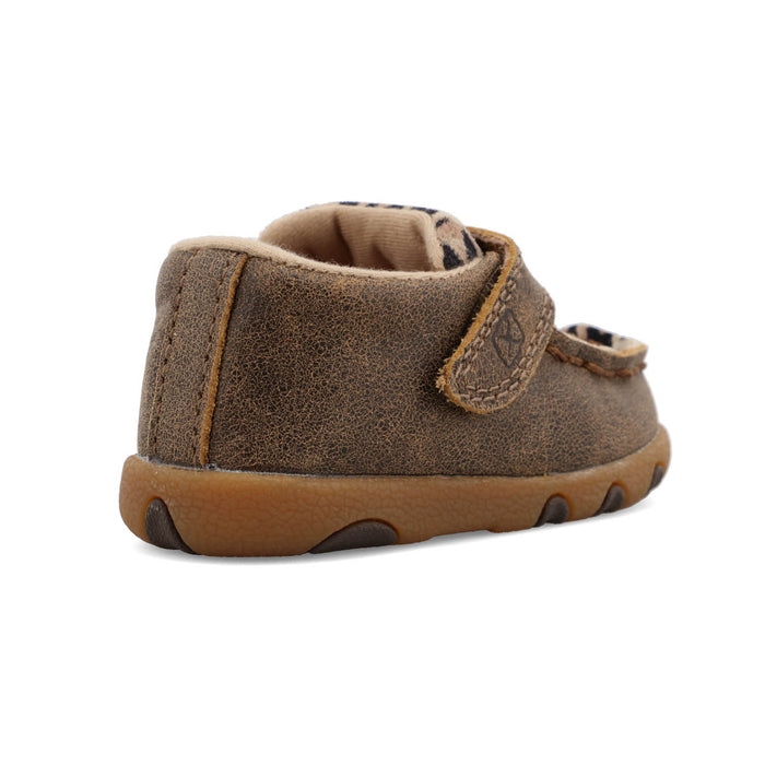 Twisted X Infant Unisex Driving Moc Bomber/Leopard Leather Slip-On Shoes