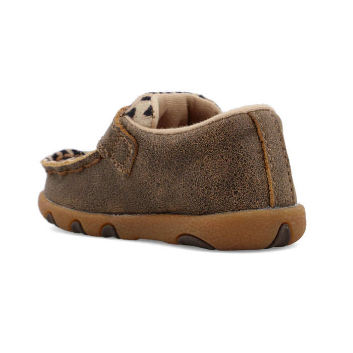 Twisted X Infant Unisex Driving Moc Bomber/Leopard Leather Slip-On Shoes