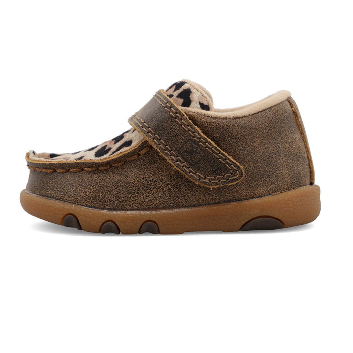 Twisted X Infant Unisex Driving Moc Bomber/Leopard Leather Slip-On Shoes