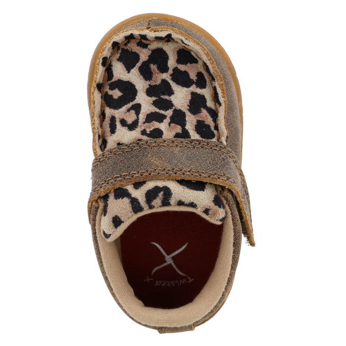 Twisted X Infant Unisex Driving Moc Bomber/Leopard Leather Slip-On Shoes