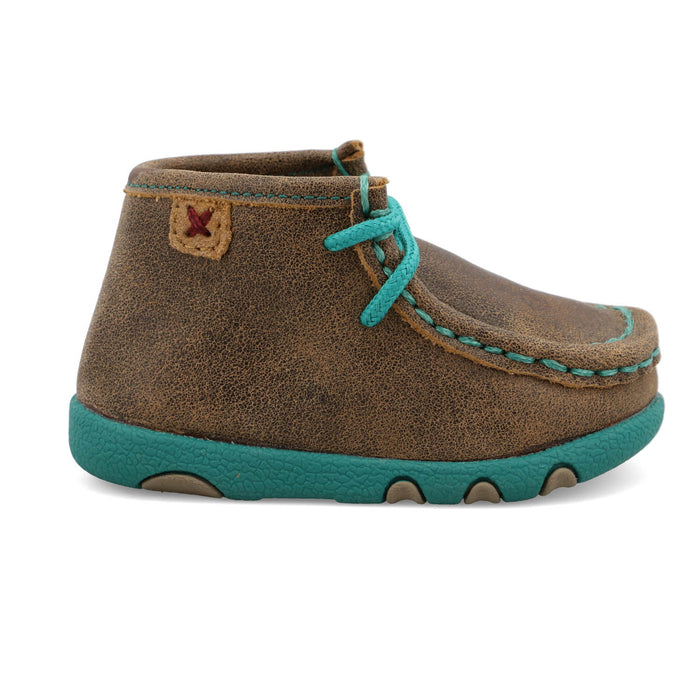 Twisted X Infant Unisex Driving Moc Bomber/Turquoise Leather Chukka Boots