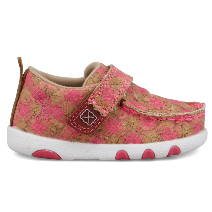 Twisted X Infant Girls Driving Moc Tan/Pink Fabric Slip-On Shoes