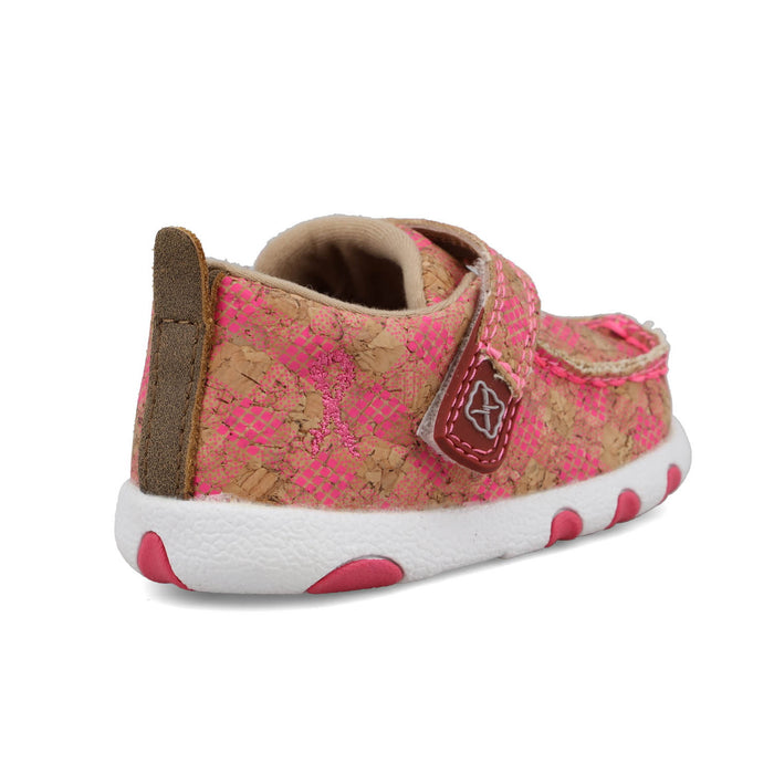 Twisted X Infant Girls Driving Moc Tan/Pink Fabric Slip-On Shoes