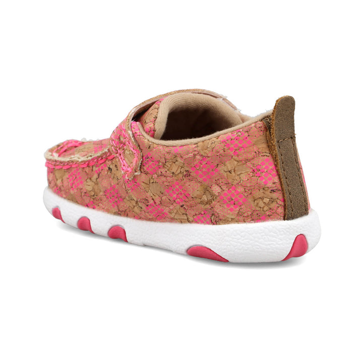 Twisted X Infant Girls Driving Moc Tan/Pink Fabric Slip-On Shoes