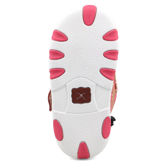 Twisted X Infant Girls Driving Moc Tan/Pink Fabric Slip-On Shoes