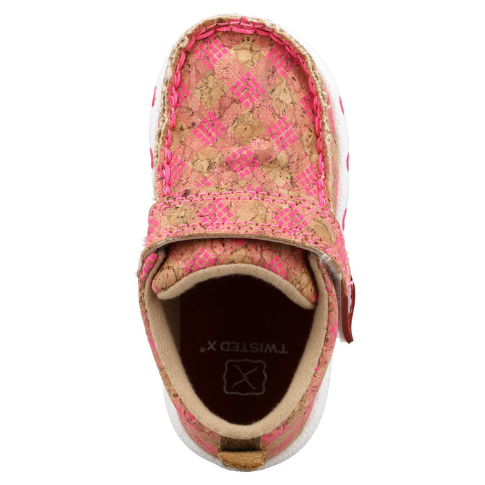 Twisted X Infant Girls Driving Moc Tan/Pink Fabric Slip-On Shoes