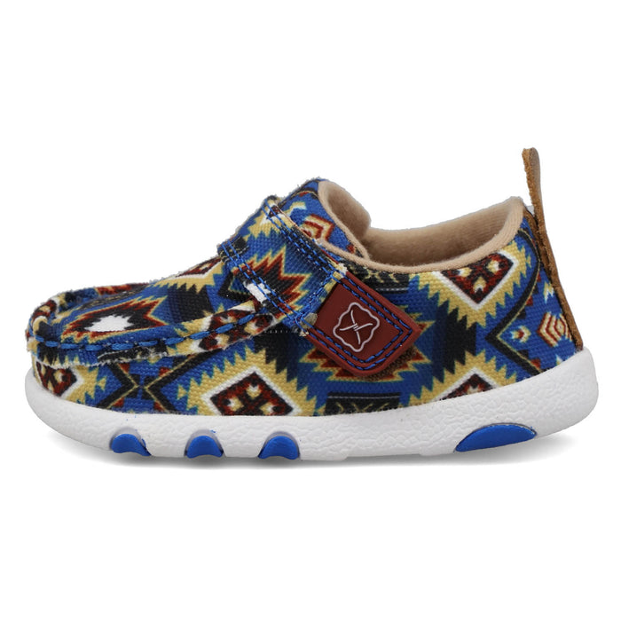 Twisted X Infant Unisex Driving Moc Blue Multi Aztec Fabric Slip-On Shoes