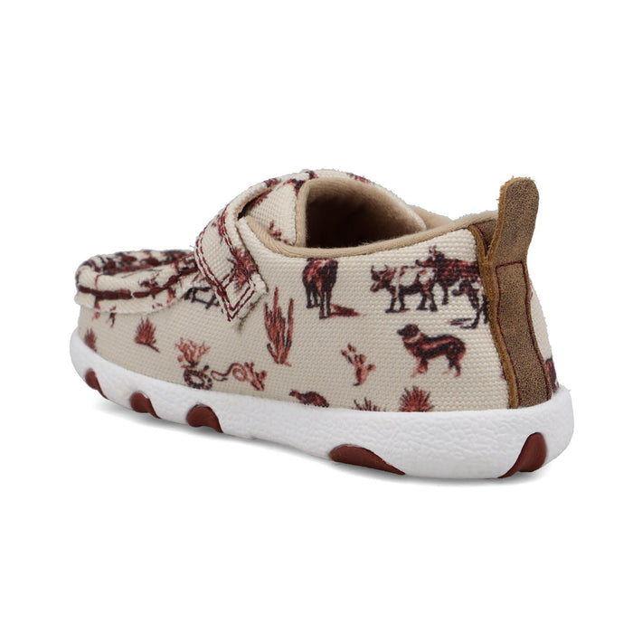 Twisted X Infant Unisex Driving Moc Bison Maroon/Ivory Fabric Slip-On Shoes