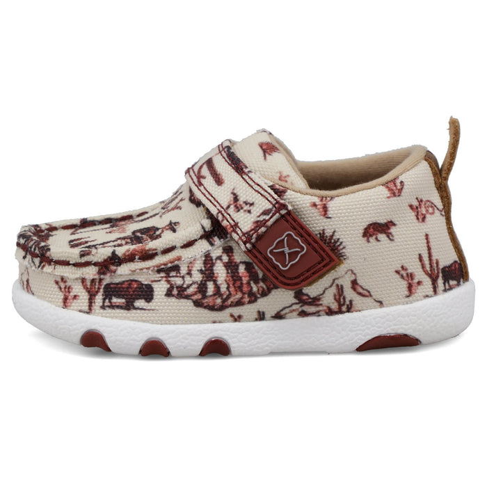 Twisted X Infant Unisex Driving Moc Bison Maroon/Ivory Fabric Slip-On Shoes