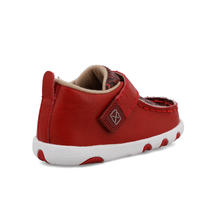 Twisted X Infant Unisex Driving Moc Tooled Cherry Red Leather Slip-On Shoes