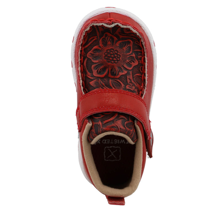 Twisted X Infant Unisex Driving Moc Tooled Cherry Red Leather Slip-On Shoes