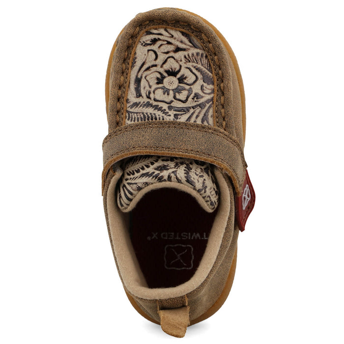 Twisted X Infant Unisex Driving Moc Tooled Bomber/Nude Leather Slip-On Shoes