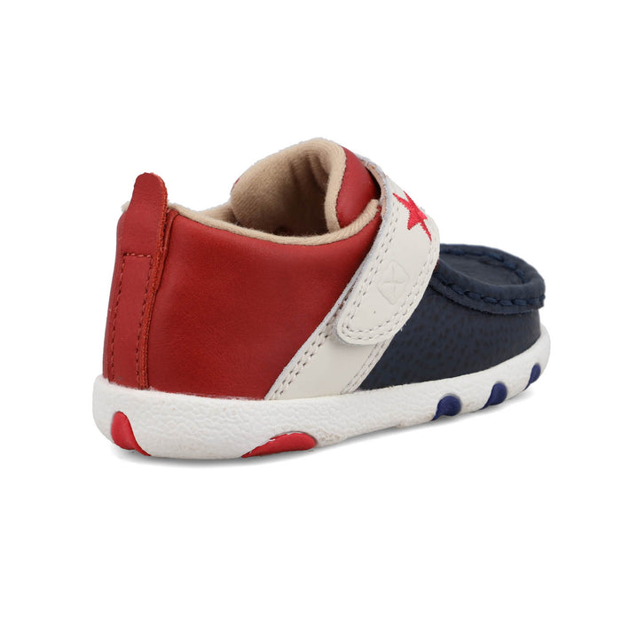 Twisted X Infant Unisex Driving Moc Stars Red/White/Blue Leather Slip-On Shoes