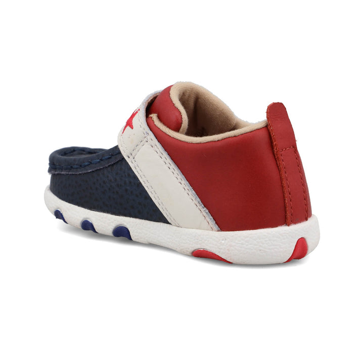 Twisted X Infant Unisex Driving Moc Stars Red/White/Blue Leather Slip-On Shoes
