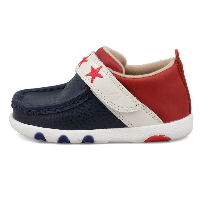 Twisted X Infant Unisex Driving Moc Stars Red/White/Blue Leather Slip-On Shoes