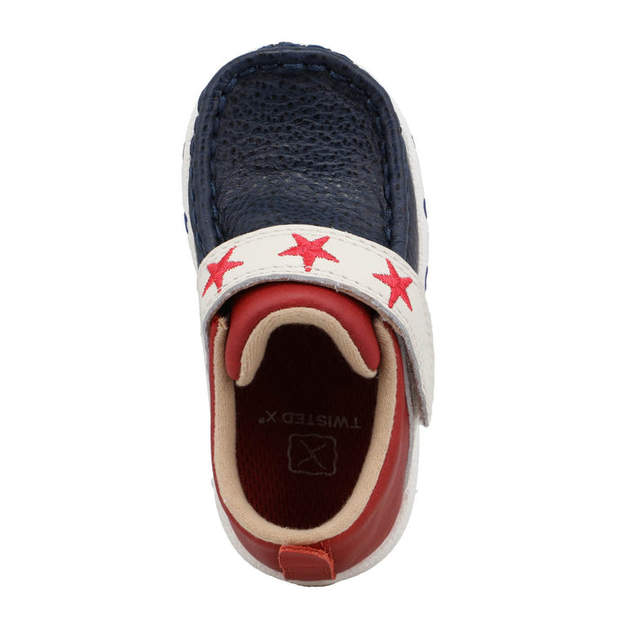 Twisted X Infant Unisex Driving Moc Stars Red/White/Blue Leather Slip-On Shoes