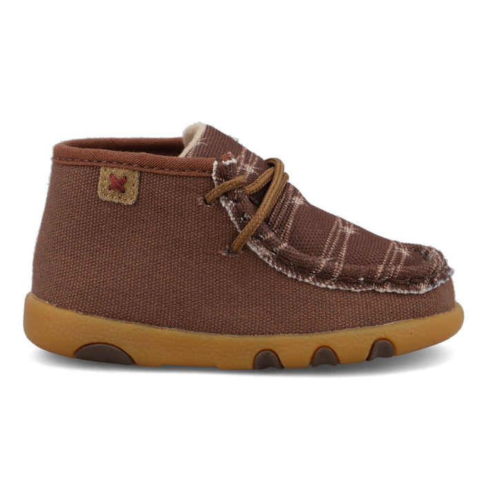 Twisted X Infant Unisex Driving Moc Dark Brown/White Fabric Chukka Boots