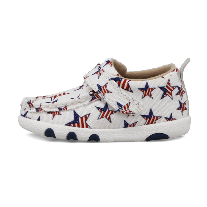 Twisted X Infant Unisex Driving Moc Red/White/Blue Fabric Slip-On Shoes