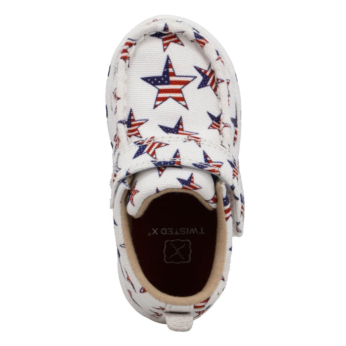 Twisted X Infant Unisex Driving Moc Red/White/Blue Fabric Slip-On Shoes