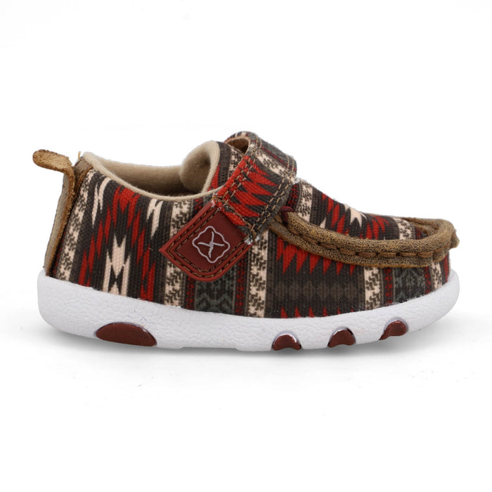 Twisted X Infant Unisex Hooey Driving Moc Aztec Red Multi Fabric Slip-On Shoes