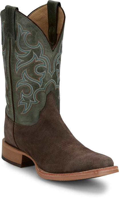 Justin Mens Fergus 11in Roughout Chocolate Leather Bent Rail Cowboy Boots