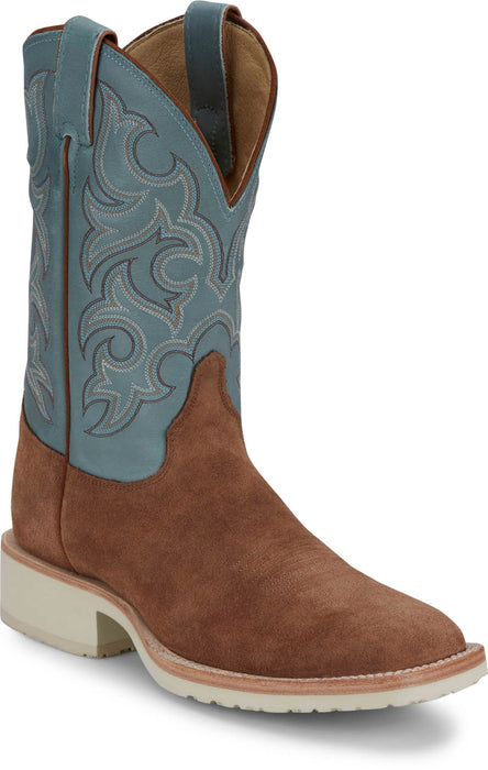 Justin Mens Alamo 11in Roughout Golden Tan/Blue Leather Bent Rail Cowboy Boots