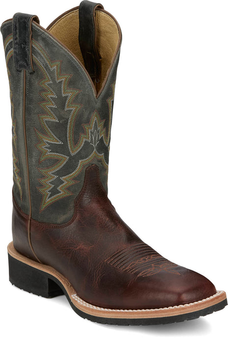 Justin Mens Trainor 11in Western Cognac Leather Bent Rail Cowboy Boots
