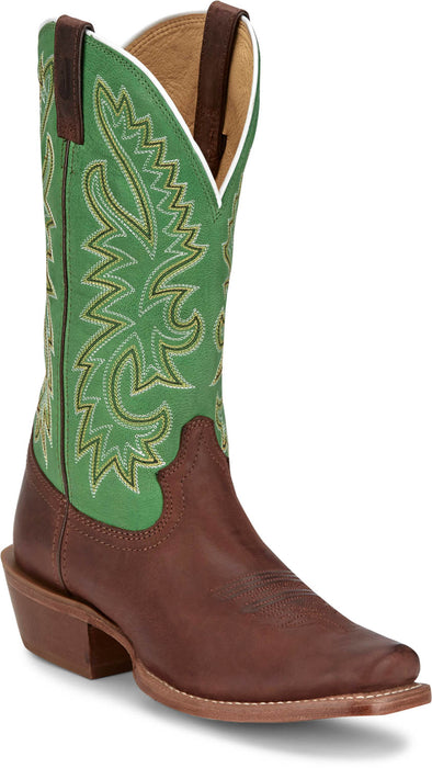 Justin Mens Show Off 13in Western Green/Bay Leather Frontier Cowboy Boots