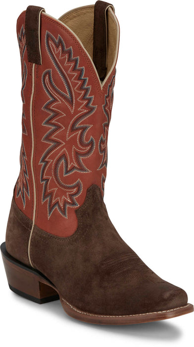 Justin Mens Jimmy 13in Western Russett/Red Leather Frontier Cowboy Boots